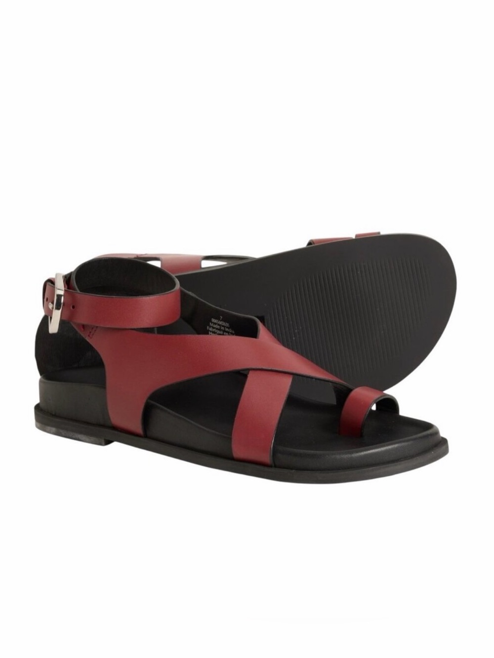 Free People Anya Criss Cross Burgundy Leather Boho Toe Loop Sandals - Size 8-NWT
